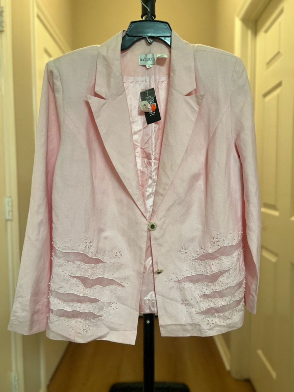 Pale Pink Embroidered Blazer Jacket